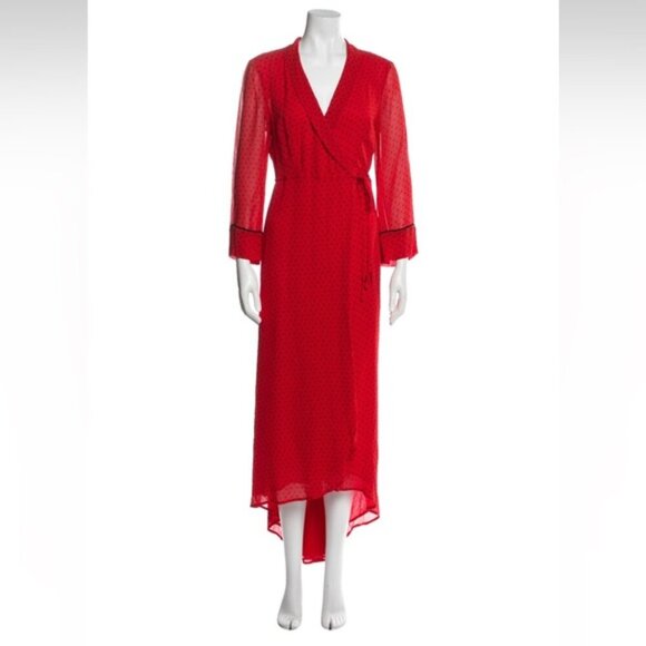 GANNI Wrap Dress S NWT Polka Dot Dress Red Mullin Georgette Size 36 $299 - Picture 1 of 11